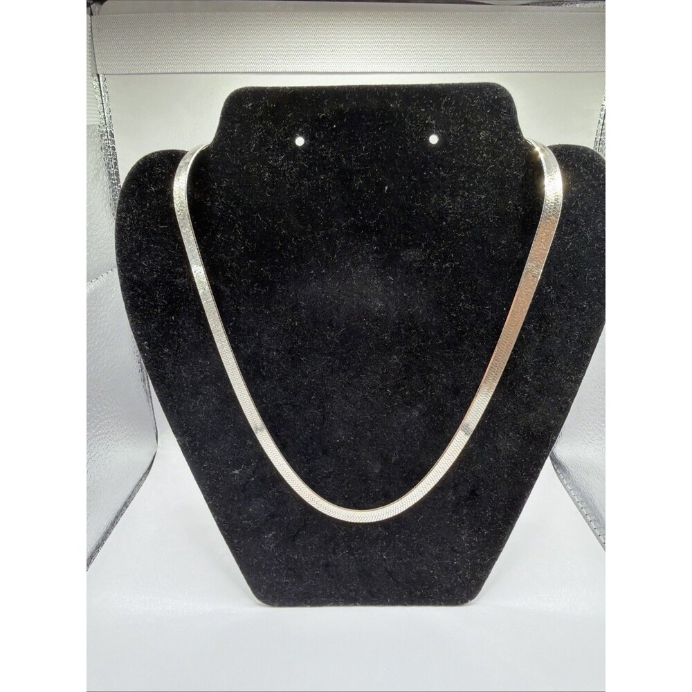 Vintage Sterling Silver Herringbone Chain Necklace 22" 27g Flat Omega Style